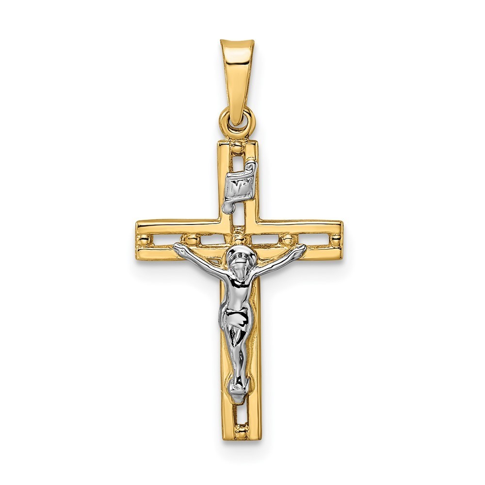 Million Charms 14k Gold TwoTone Polished Solid Inri Crucifix Pendant